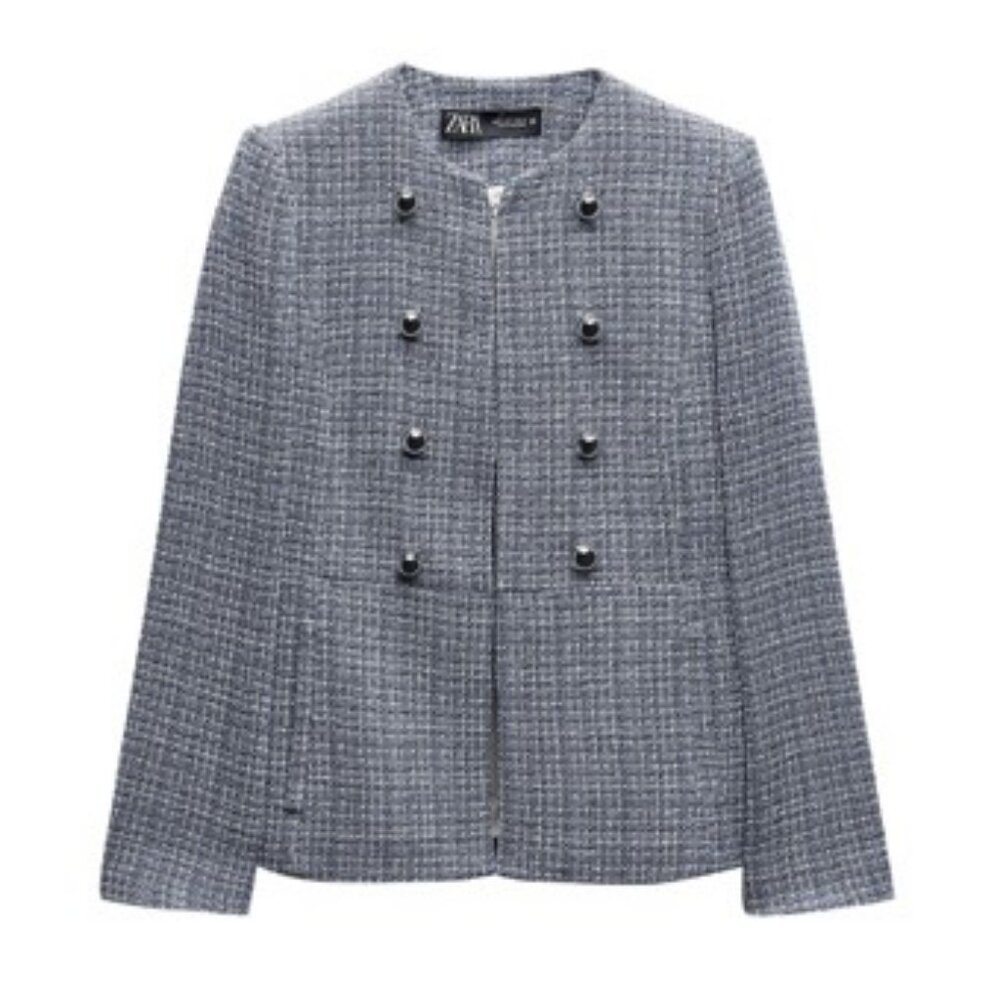 Zara Textured Round Collar Blazer